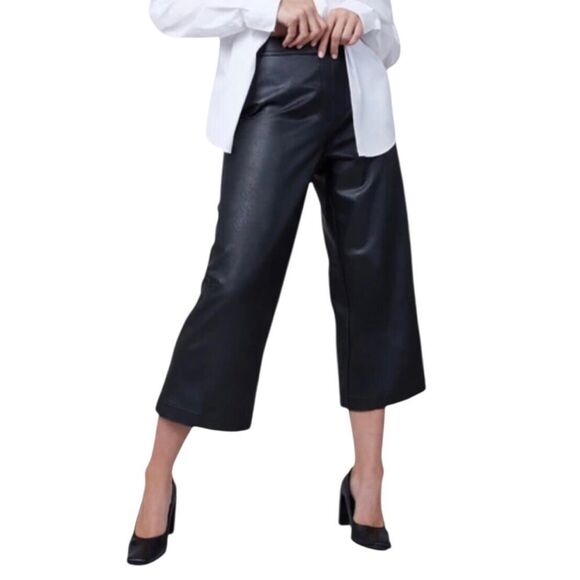 Spanx Slim Straight Pull On Pant Faux Leather Brown Ankle Length Size Medium - Picture 2 of 13